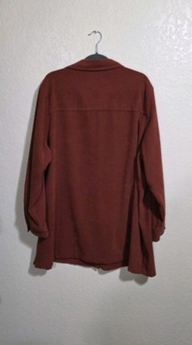 Roaman's Solid Rust Red Moleskin 2 Pocket Long Sleeve Button Up Blouse SZ 1X - Picture 2 of 7